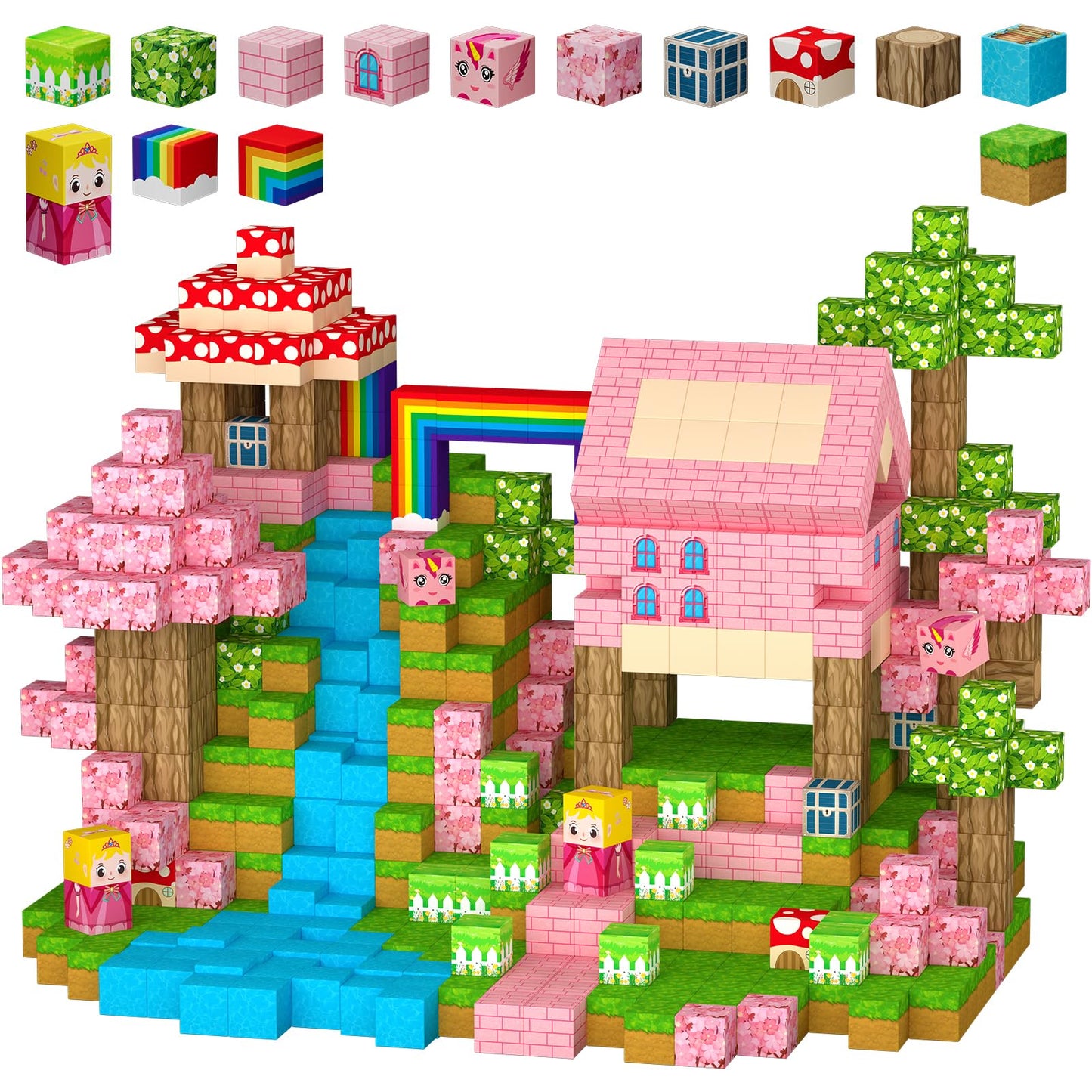 Uucoco 100PCS Magnetic Blocks – Princess Castle Building Toys for Montessori Sensory Play (Ages 3-10+)