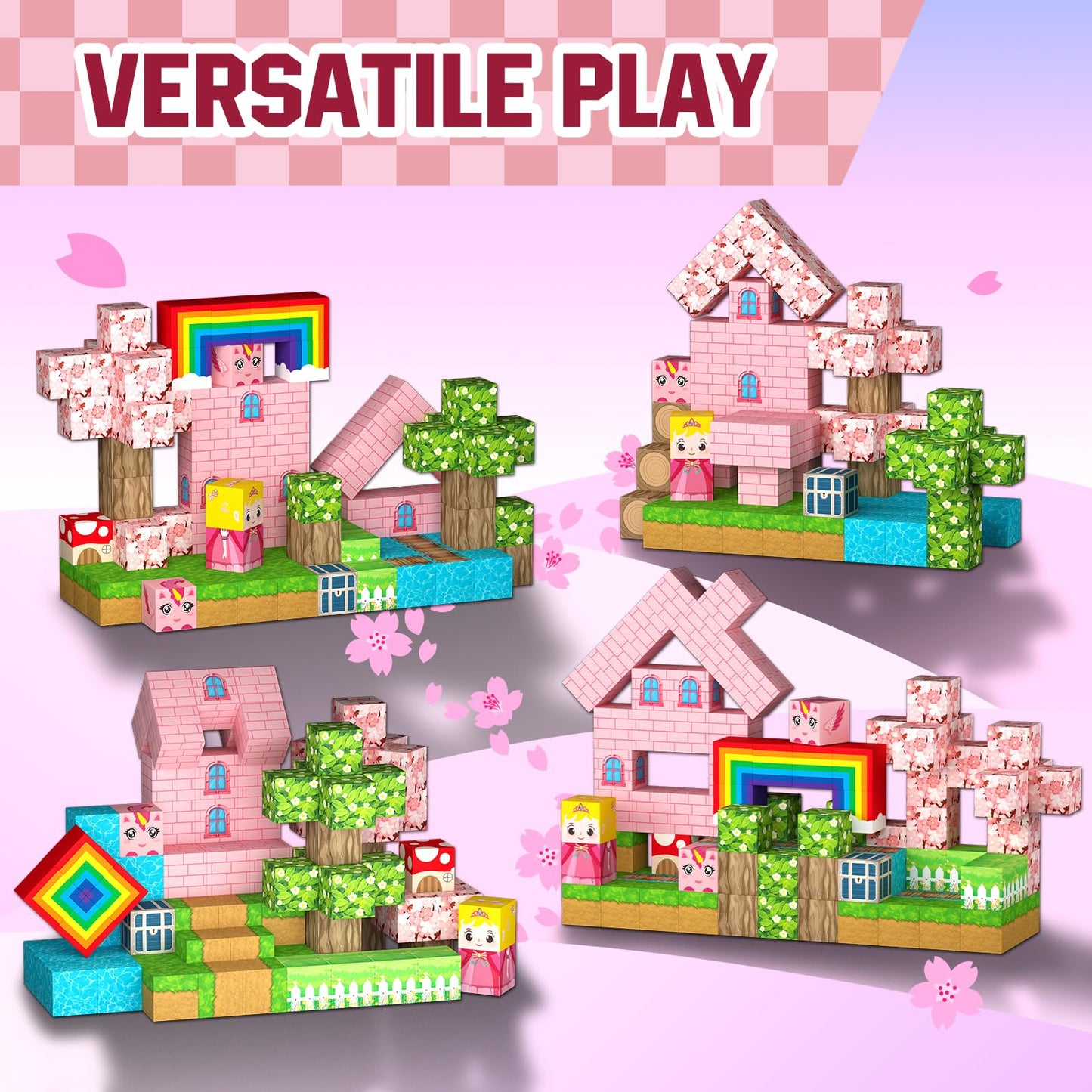 Uucoco 100PCS Magnetic Blocks – Princess Castle Building Toys for Montessori Sensory Play (Ages 3-10+)