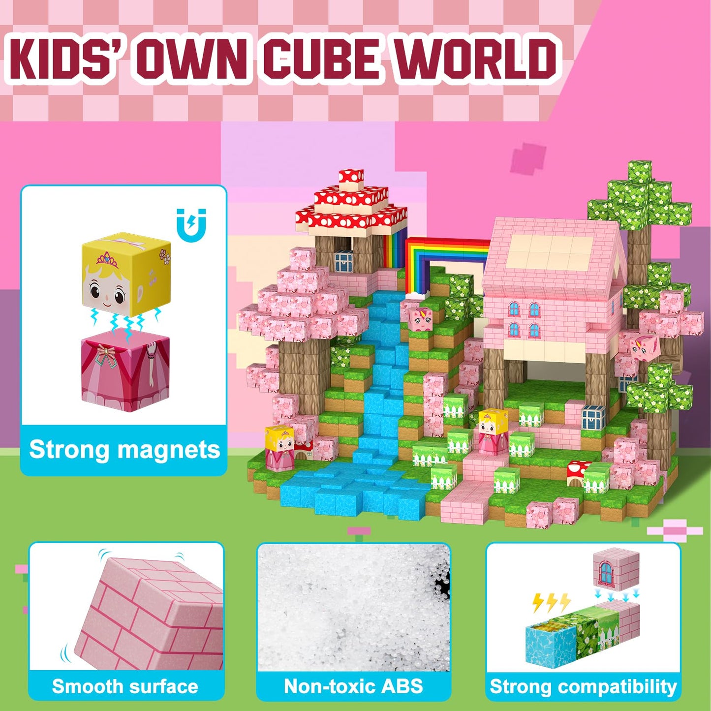 Uucoco 100PCS Magnetic Blocks – Princess Castle Building Toys for Montessori Sensory Play (Ages 3-10+)