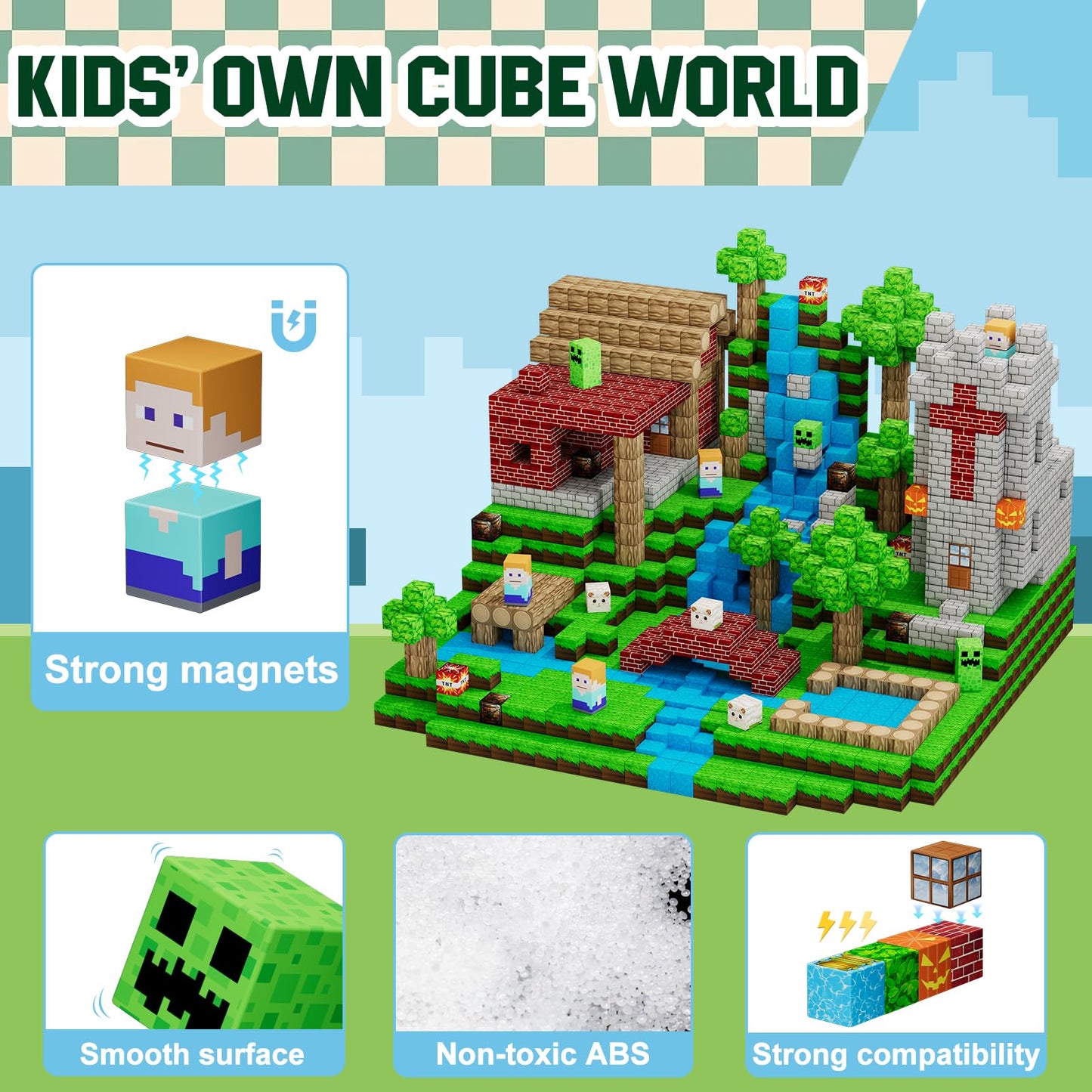 Uucoco 100 Pcs Magnetic Blocks - STEM Building Tiles for Kids 3-12