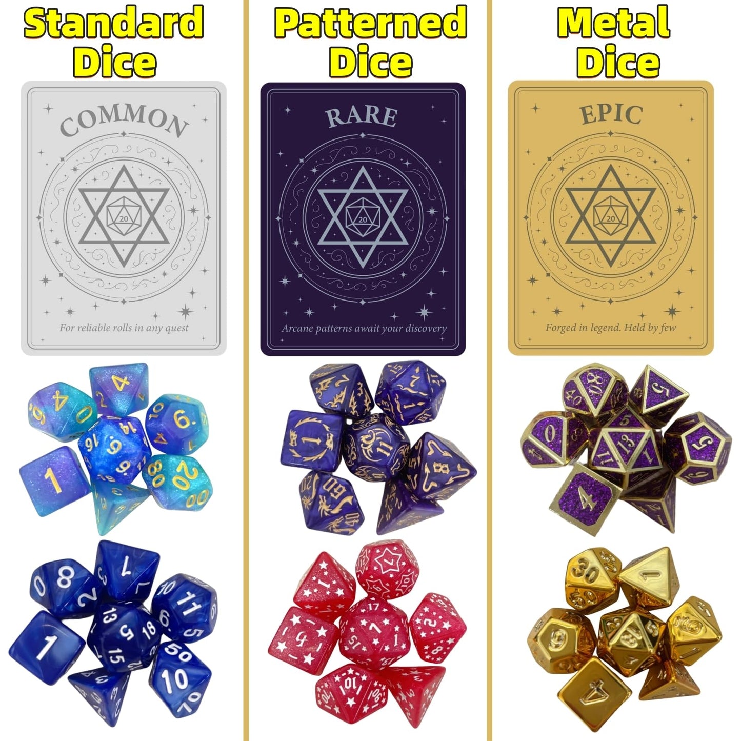 UURM Mystery Dice Set of 7 – Polyhedral RPG Dice with Storage Bag & Rarity Card | 6-Pack (Epic Guaranteed)