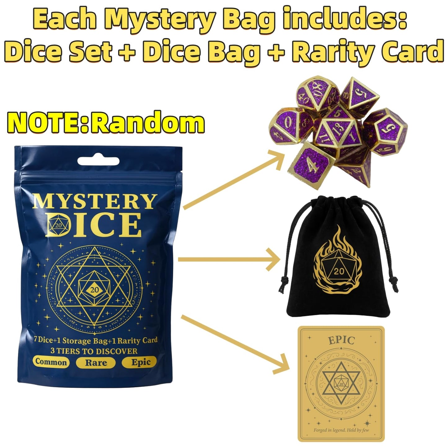 UURM Mystery Dice Set of 7 – Polyhedral RPG Dice with Storage Bag & Rarity Card | 6-Pack (Epic Guaranteed)