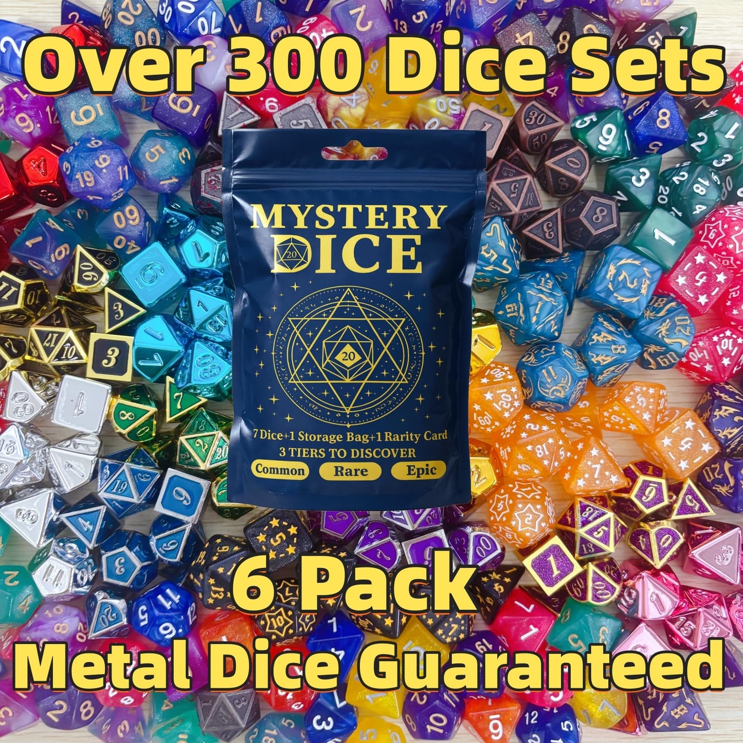 UURM Mystery Dice Set of 7 – Polyhedral RPG Dice with Storage Bag & Rarity Card | 6-Pack (Epic Guaranteed)