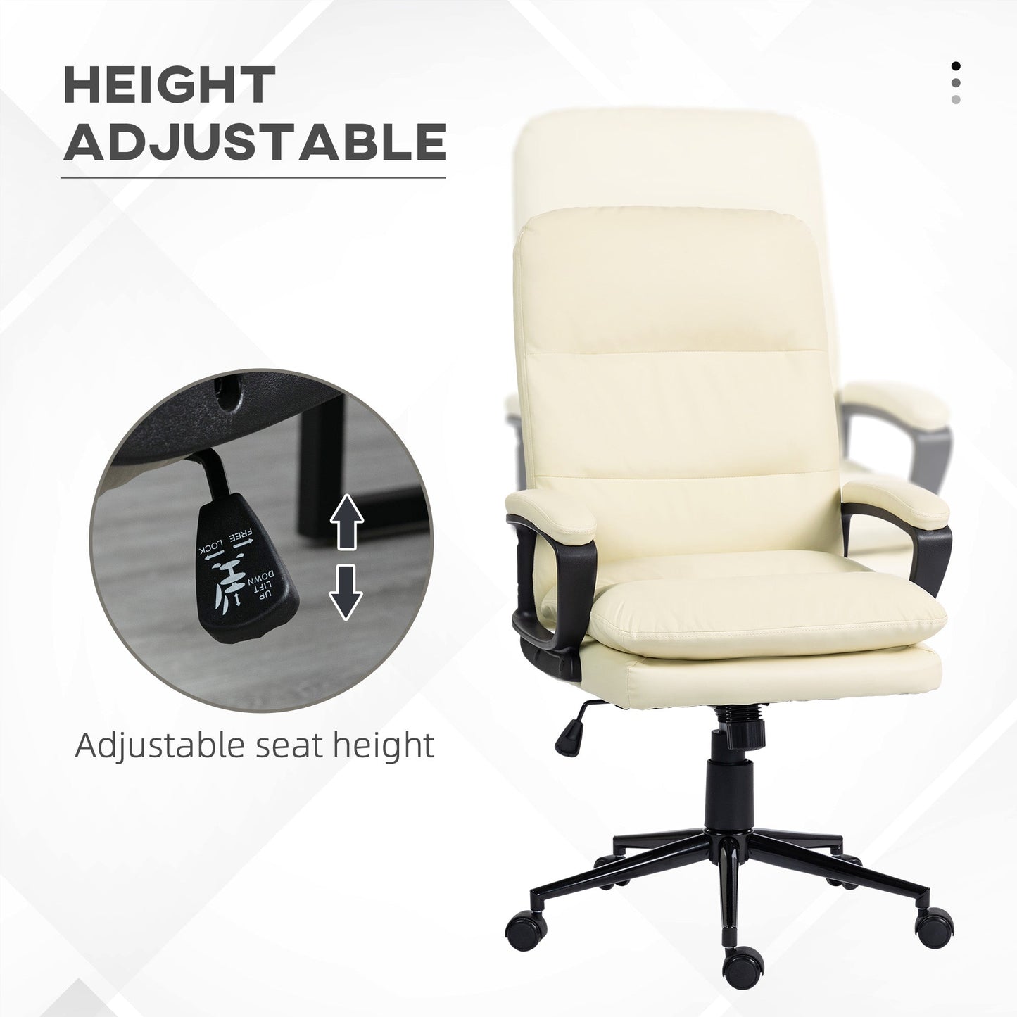 Vinsetto PU Leather Office Chair with Arm, Adjustable Height, Cream White