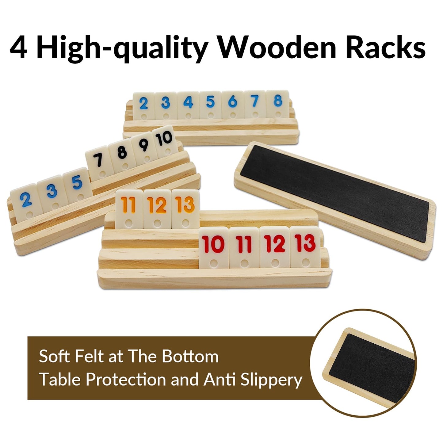 uvcany Mini Travel Rummy Cube Set – 106 Tiles, 4 Wooden Racks, Portable Case (Travel Edition)