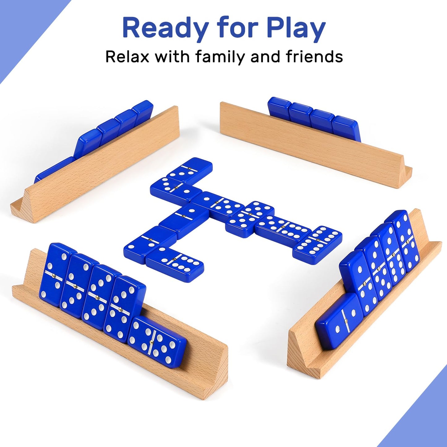 uvcany Jumbo Dominos Set for Adults — 4 Beech Racks, 28 Tiles, Portable Travel Case | Double Six Dominoes