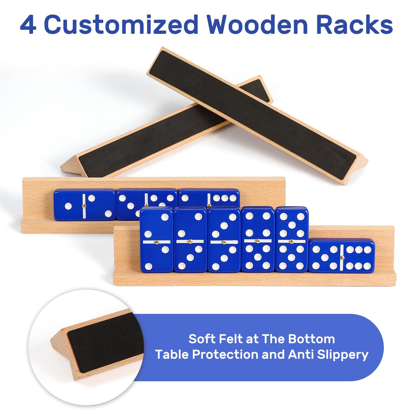 uvcany Jumbo Dominos Set for Adults — 4 Beech Racks, 28 Tiles, Portable Travel Case | Double Six Dominoes