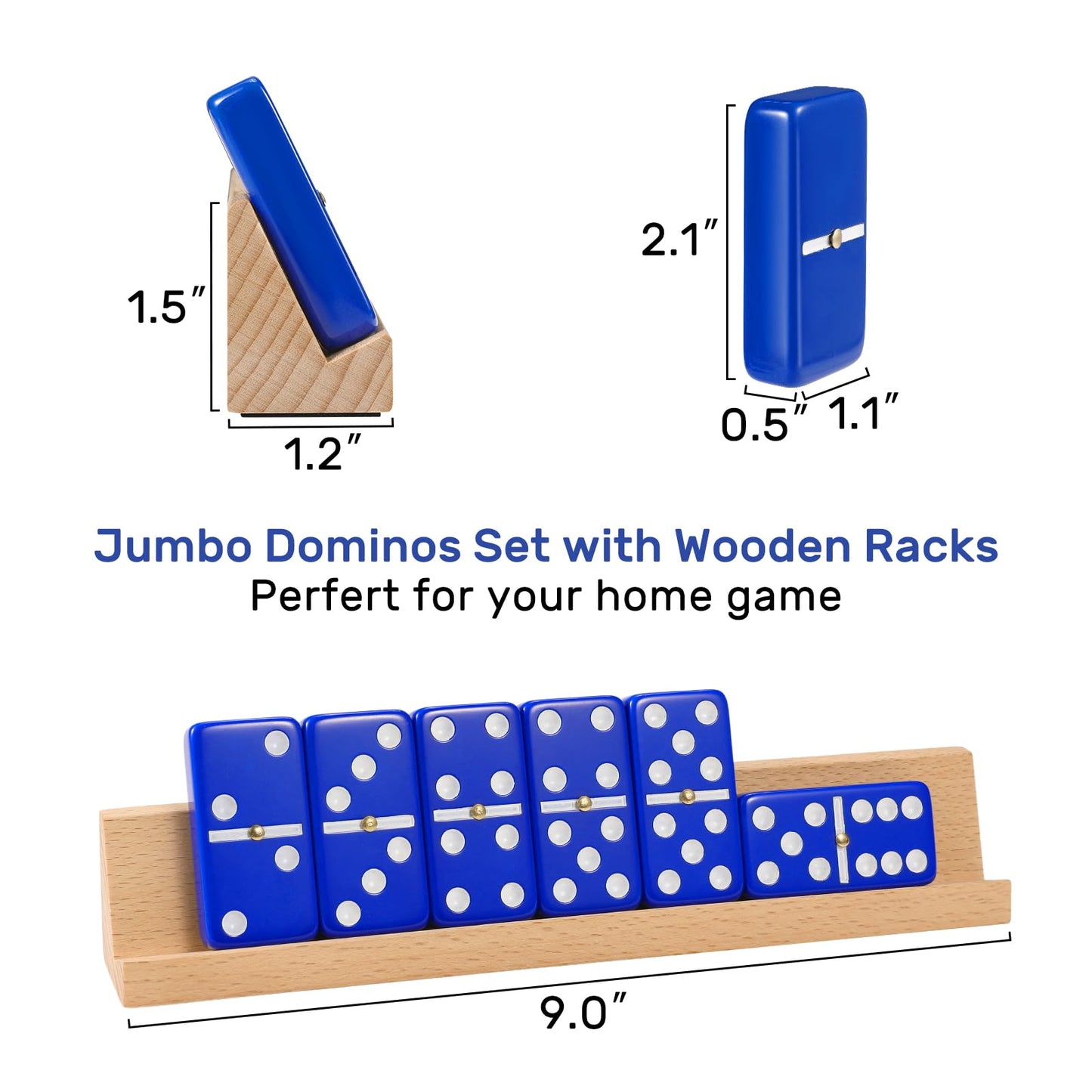 uvcany Jumbo Dominos Set for Adults — 4 Beech Racks, 28 Tiles, Portable Travel Case | Double Six Dominoes