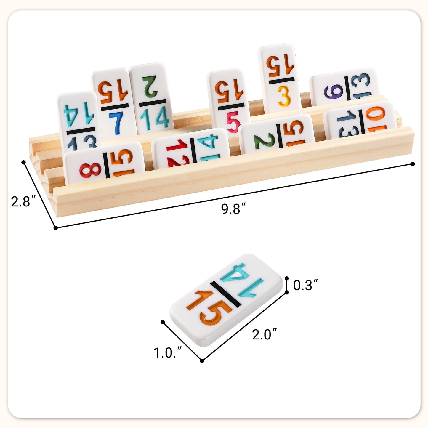 UVCany Mexican Train Dominoes Set — 136 Colored Tiles, 8 Wooden Racks, Zippered Case, Double 15 Travel Game