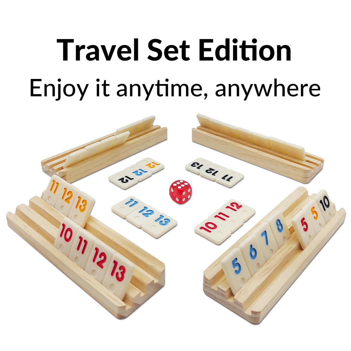 uvcany Mini Travel Rummy Cube Set – 106 Tiles, 4 Wooden Racks, Portable Case (Travel Edition)