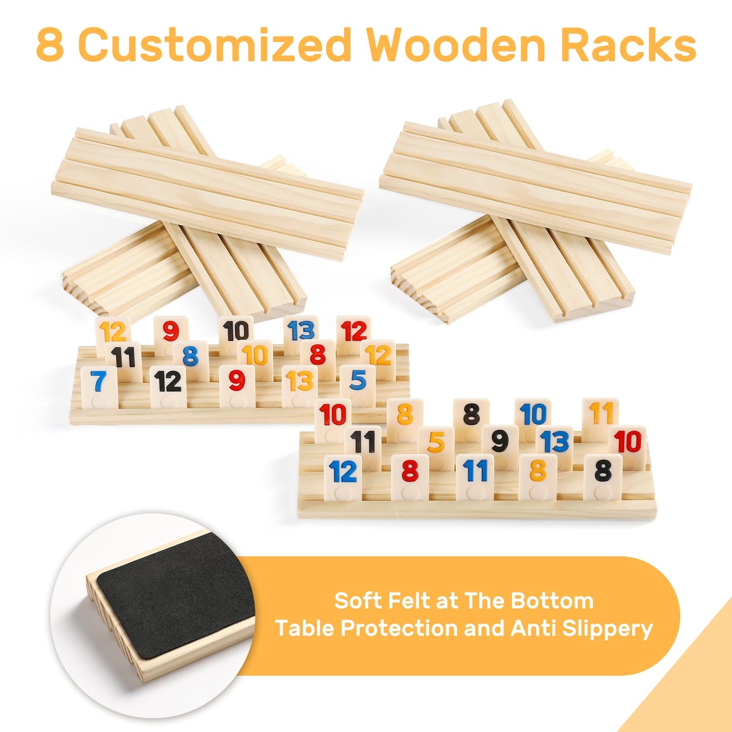 uvcany Rummy Cube 8-Player Edition — 214 Tiles, 8 Wooden Racks, Zippered Case