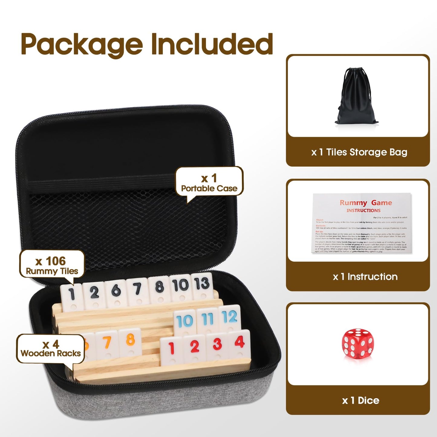 uvcany Mini Travel Rummy Cube Set – 106 Tiles, 4 Wooden Racks, Portable Case (Travel Edition)