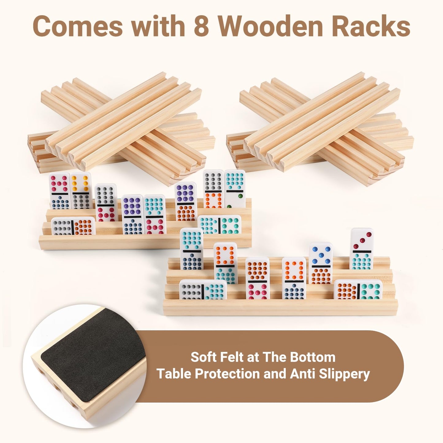 uvcany Mexican Train Dominoes Set – 136 Colored Double-15 Tiles, 8 Wooden Racks, Zippered Case