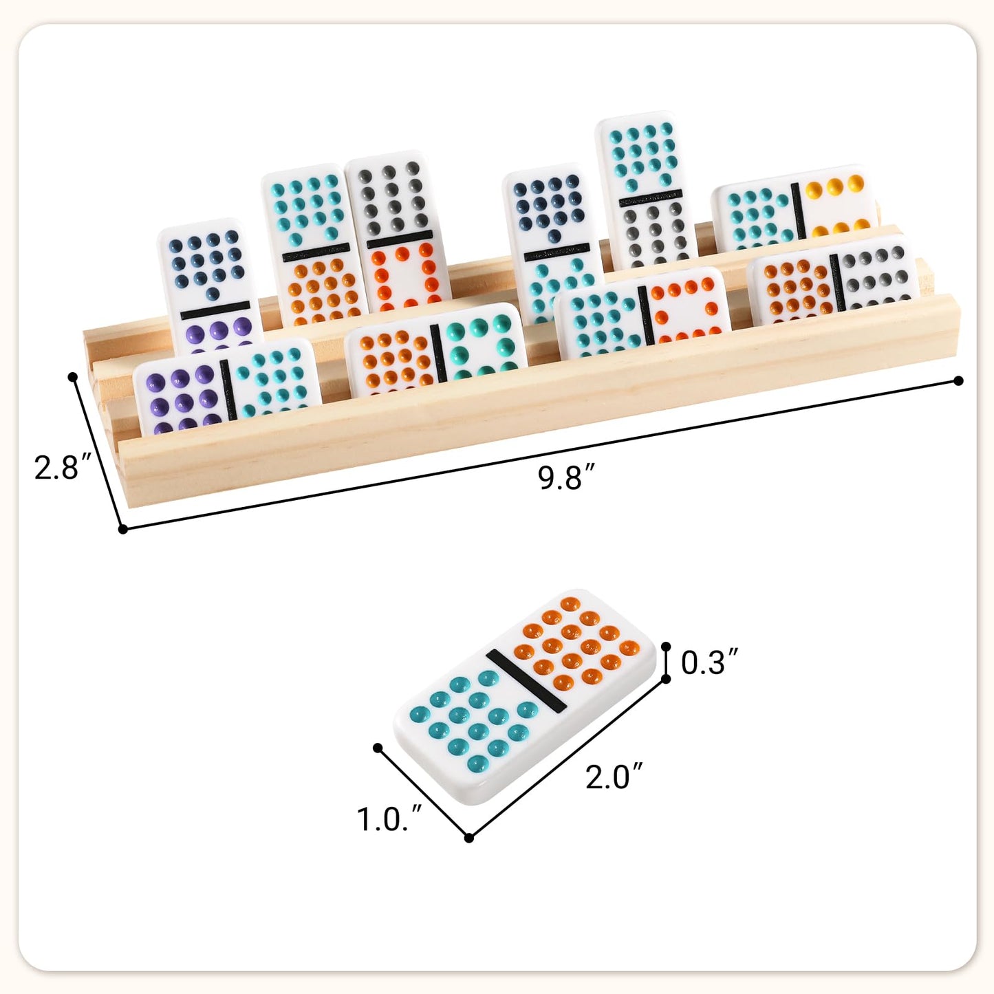 uvcany Mexican Train Dominoes Set – 136 Colored Double-15 Tiles, 8 Wooden Racks, Zippered Case