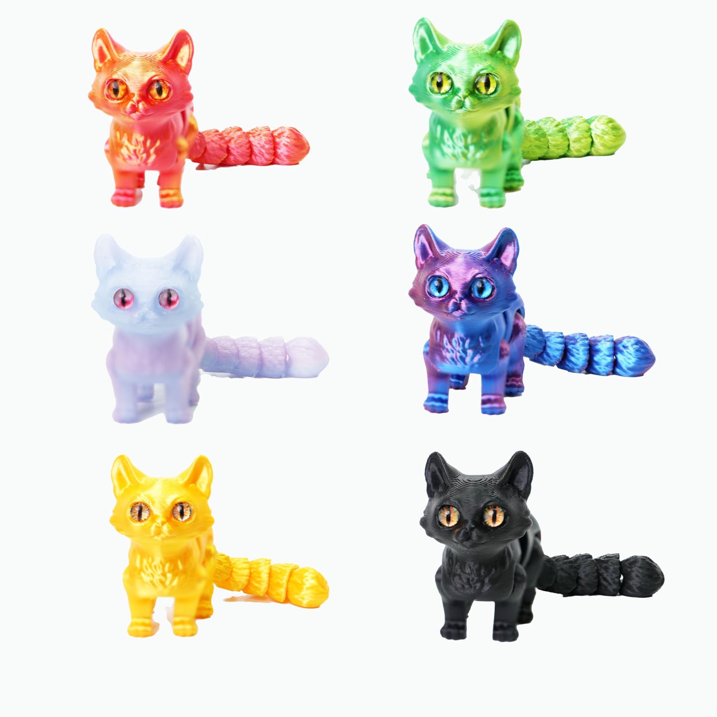 UXBSTM 6 Pack Colorful 3D Printed Cats - Fidget Toys & Desk Pets