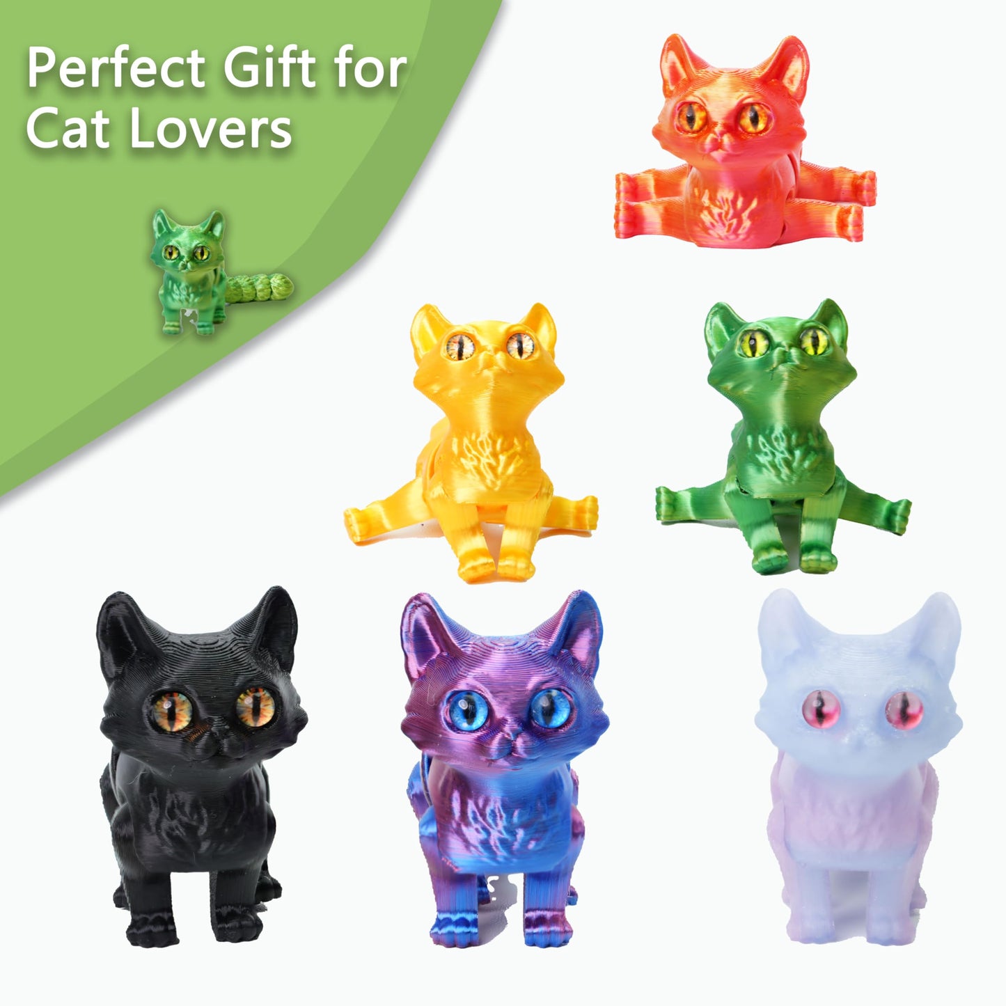 UXBSTM 6 Pack Colorful 3D Printed Cats - Fidget Toys & Desk Pets