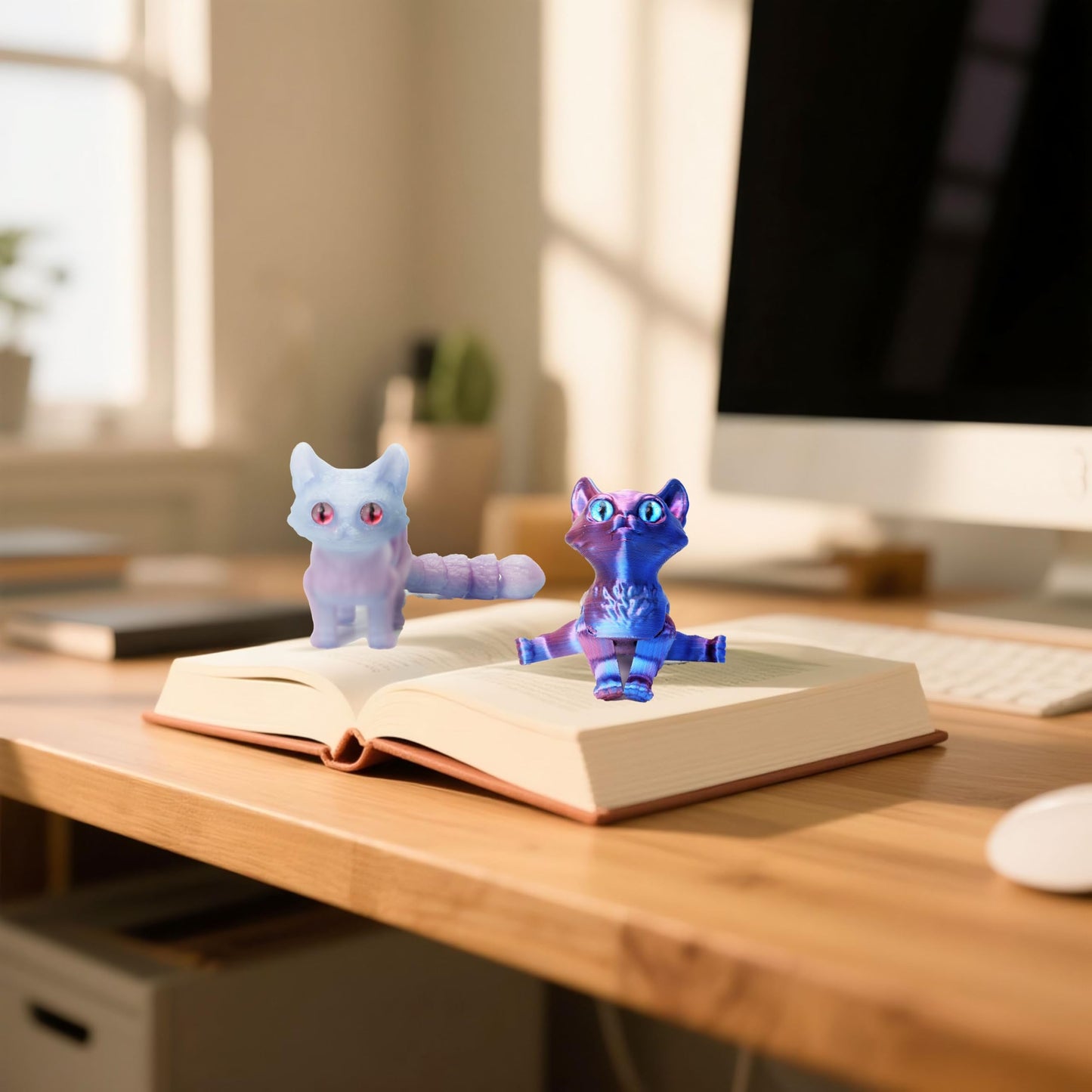 UXBSTM 6 Pack Colorful 3D Printed Cats - Fidget Toys & Desk Pets