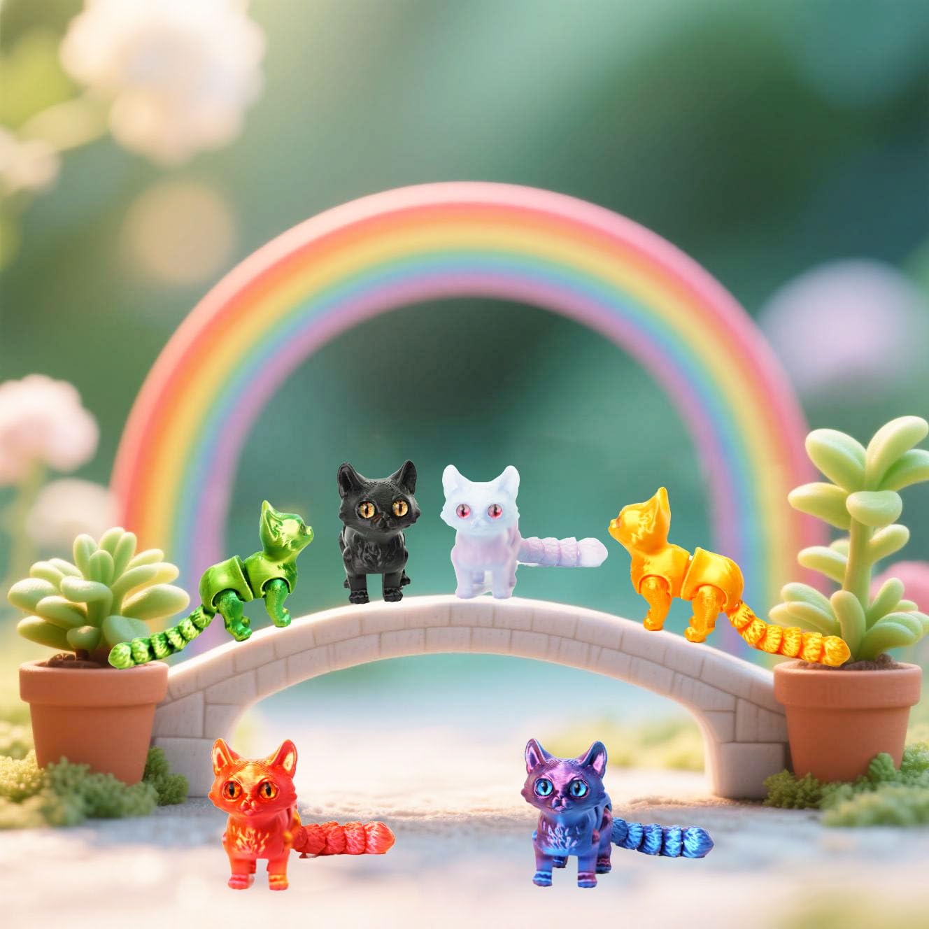 UXBSTM 6 Pack Colorful 3D Printed Cats - Fidget Toys & Desk Pets