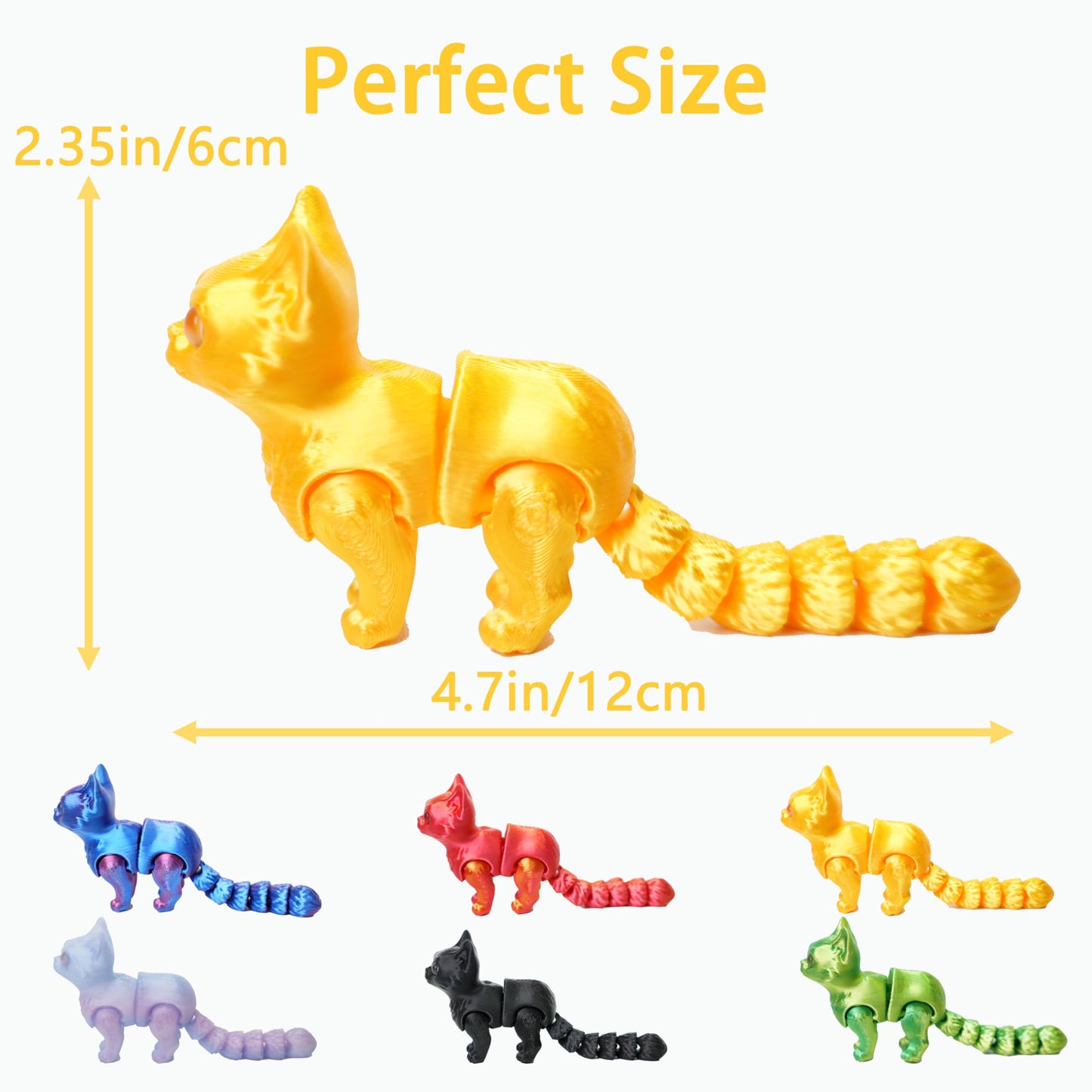 UXBSTM 6 Pack Colorful 3D Printed Cats - Fidget Toys & Desk Pets