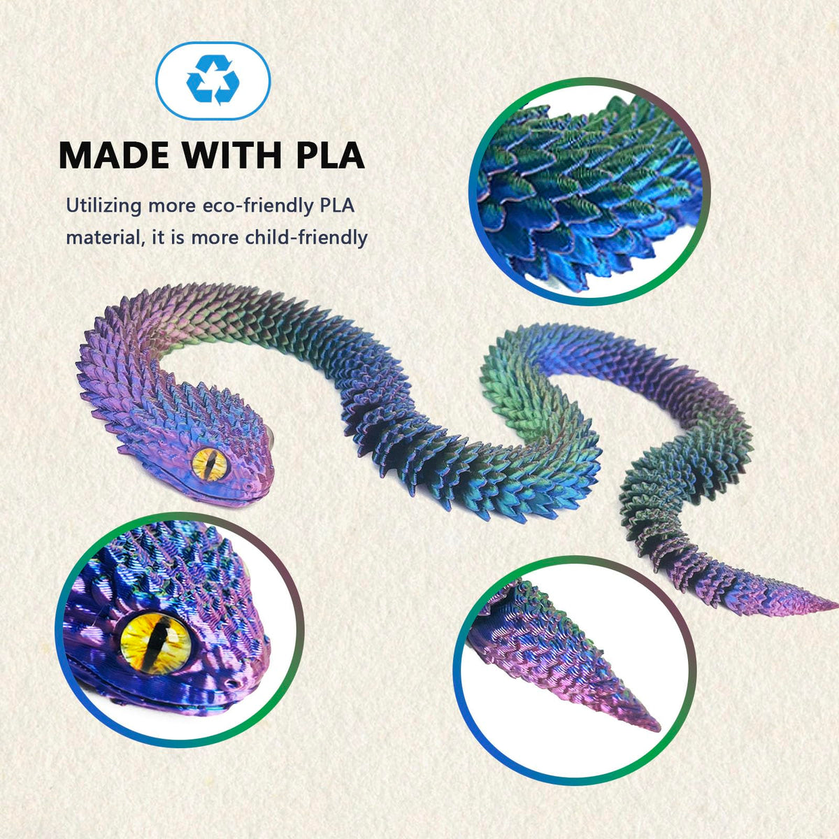 UXBSTM 24in 3D Printed Snake Toy | Flexible Desk Pet & Fidget
