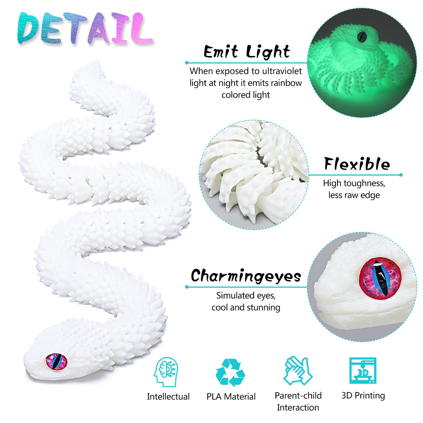 uyrzwek 8-Piece 12in 3D Printed Snake Toys – Flexible Fidget Animals for Easter, Decor & Gifts