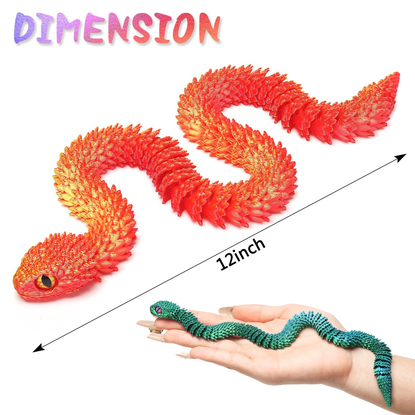 uyrzwek 8-Piece 12in 3D Printed Snake Toys – Flexible Fidget Animals for Easter, Decor & Gifts