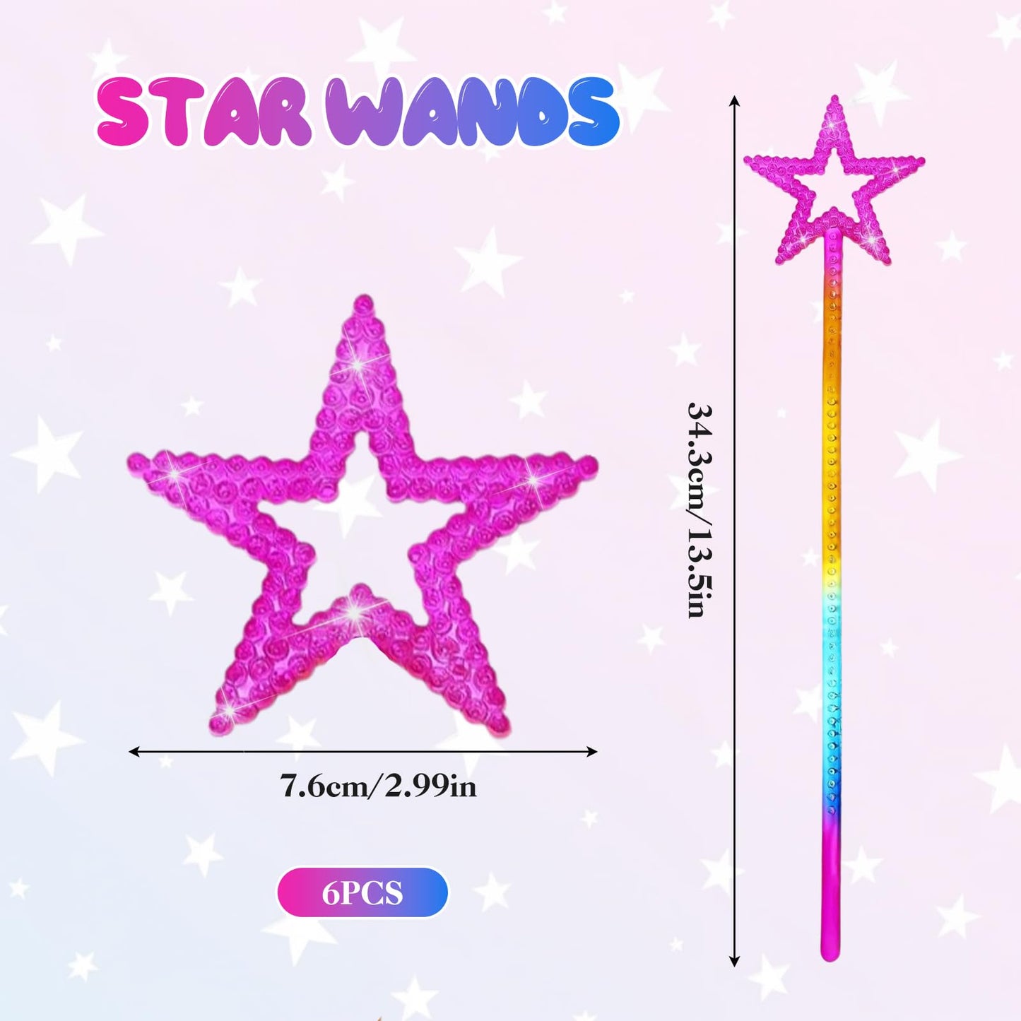 UYUOO 6-Pack Magic Wand for Kids – 13-Inch Fairy Star Wands for Dress-Up, Parties & Cosplay