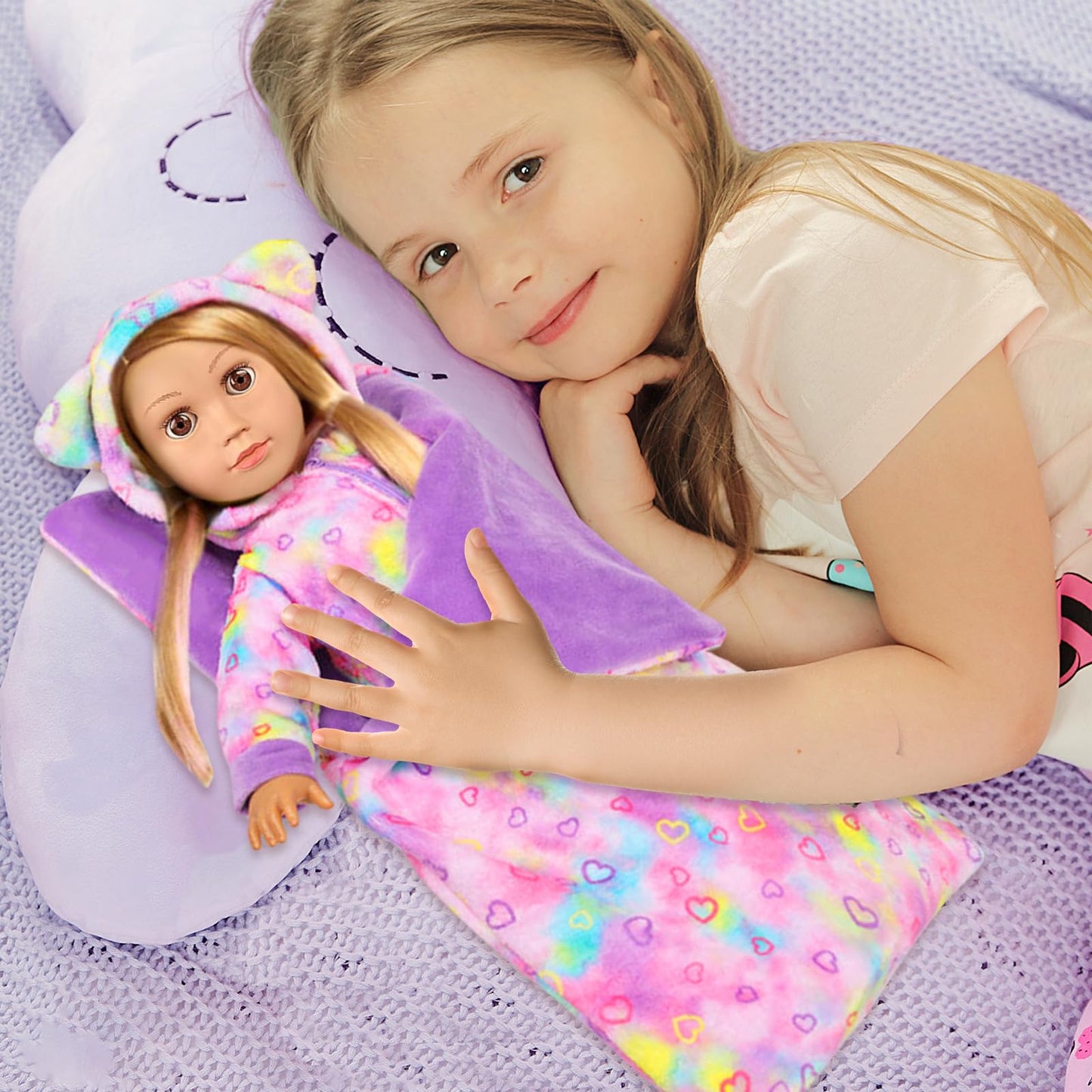 UZIDBTO 18-Inch Doll Sleepover Outfit Set – Rainbow Unicorn Costume, Pillow, Eye Mask & Shoes