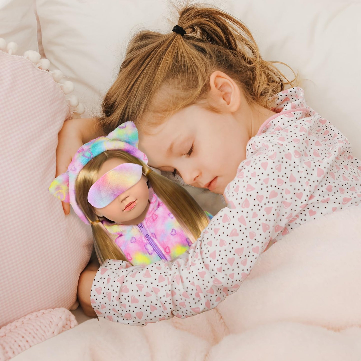 UZIDBTO 18-Inch Doll Sleepover Outfit Set – Rainbow Unicorn Costume, Pillow, Eye Mask & Shoes