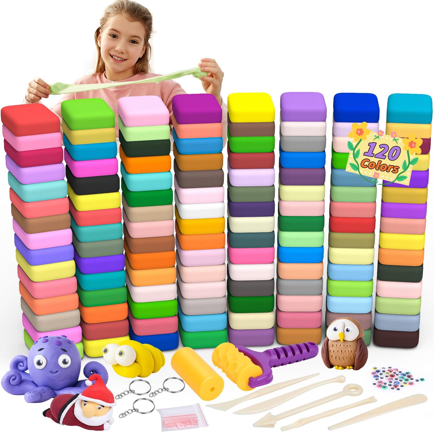 UZLU 169 Pcs Air Dry Clay Starter Kit — 120 Colors, Non-Toxic Modeling Tools for Kids