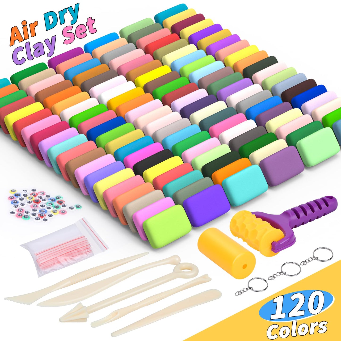UZLU 169 Pcs Air Dry Clay Starter Kit — 120 Colors, Non-Toxic Modeling Tools for Kids
