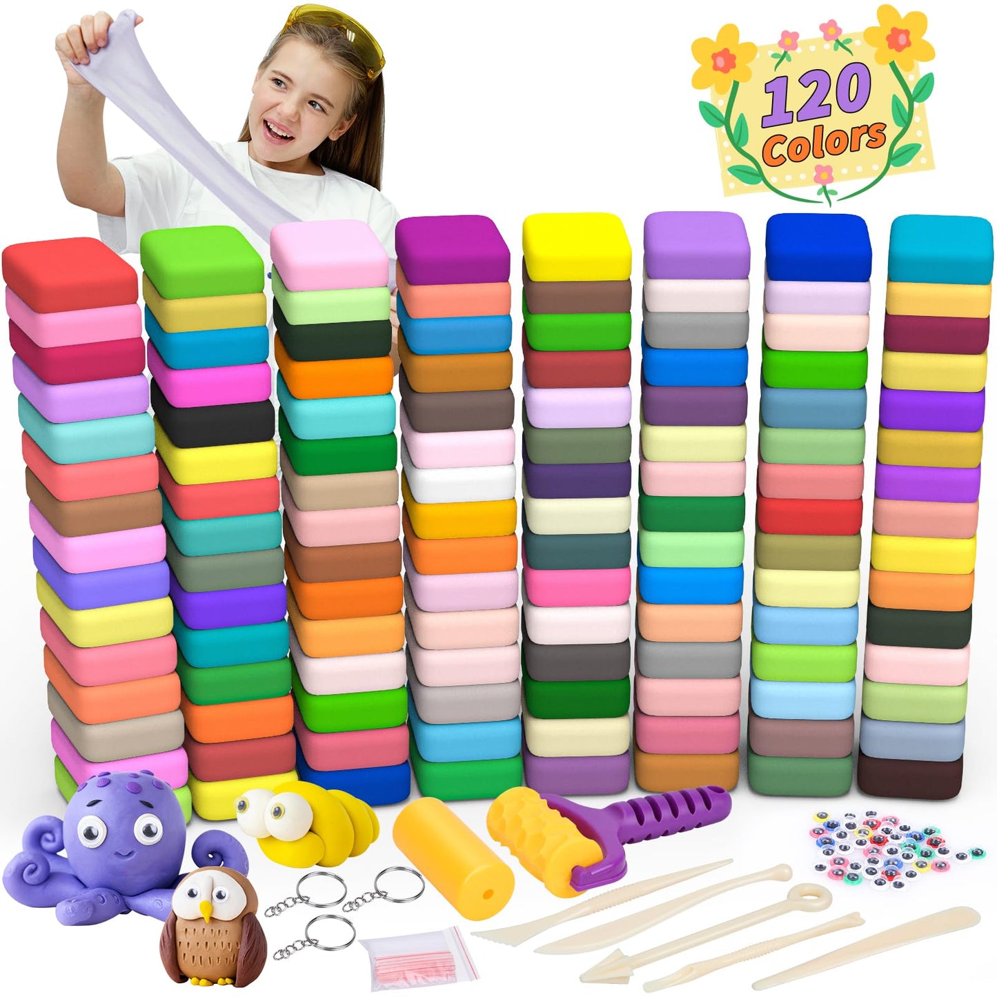UZLU 169 Pcs Air Dry Clay Starter Kit — 120 Colors, Non-Toxic Modeling Tools for Kids