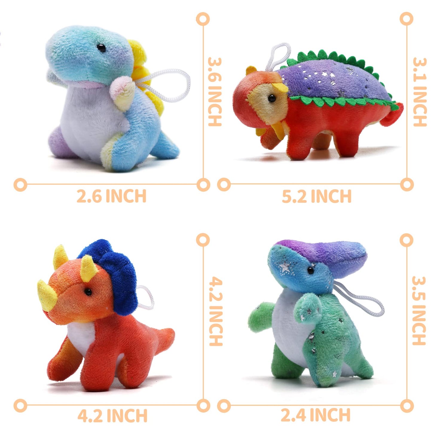 Uzoxlsn Dinosaur Plush Set – 16 Pack, Mini 4.5in Dino Keychains for Party Favors & Prizes