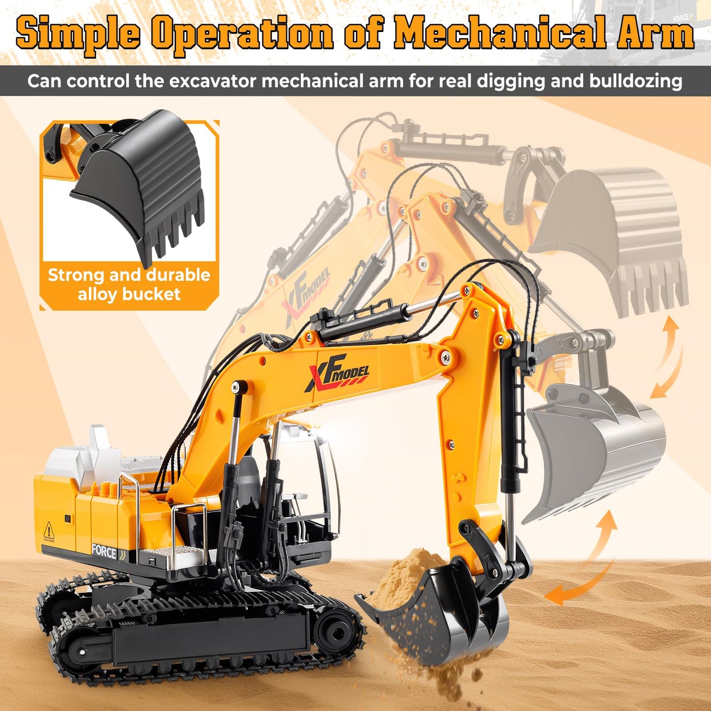 V-Opitos RC Excavator Toy – 2.4GHz Remote, Lights & Sounds