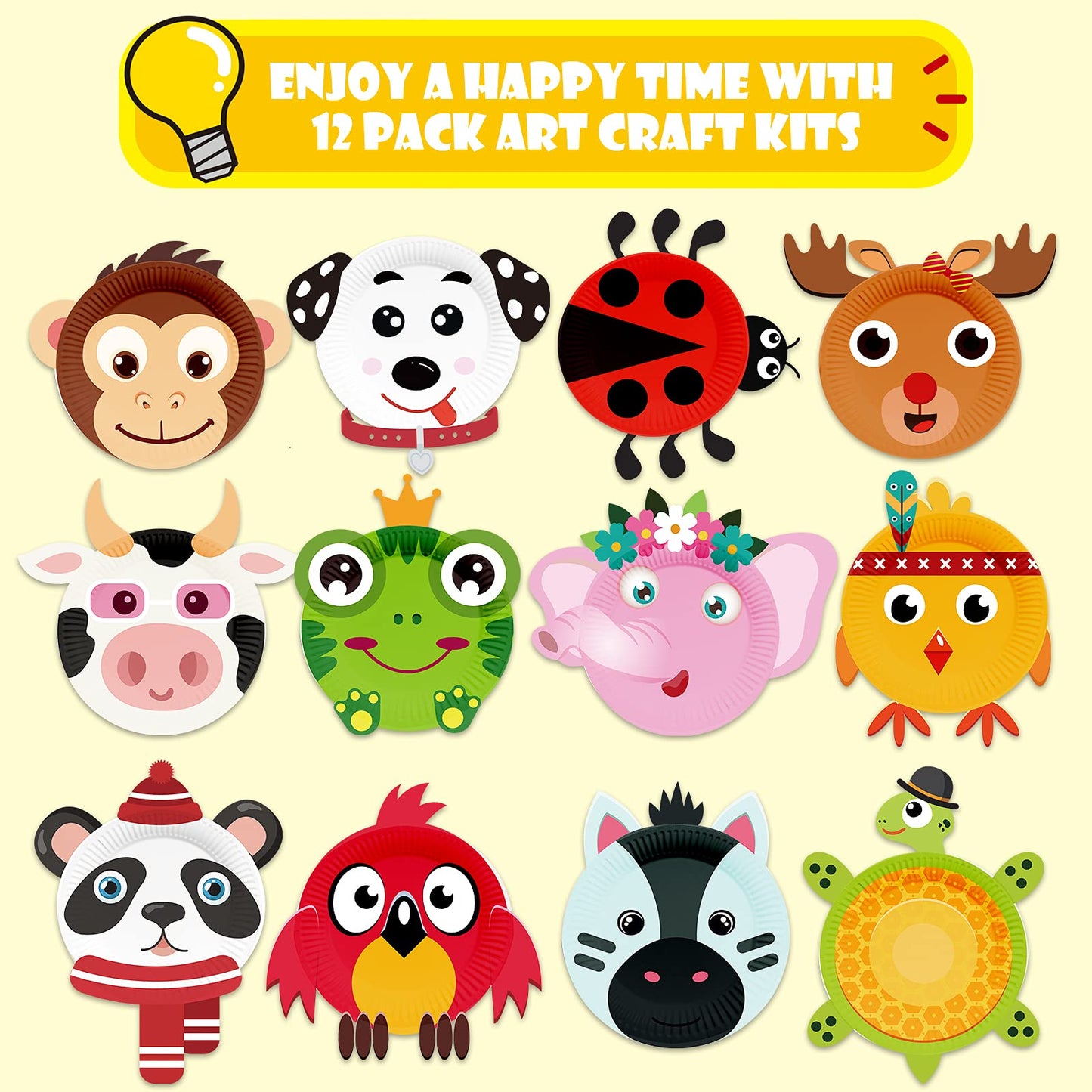 V-Opitos Arts & Crafts Kits for Kids – 12-Pack Simple Animal Paper Plate Crafts for Ages 2–5
