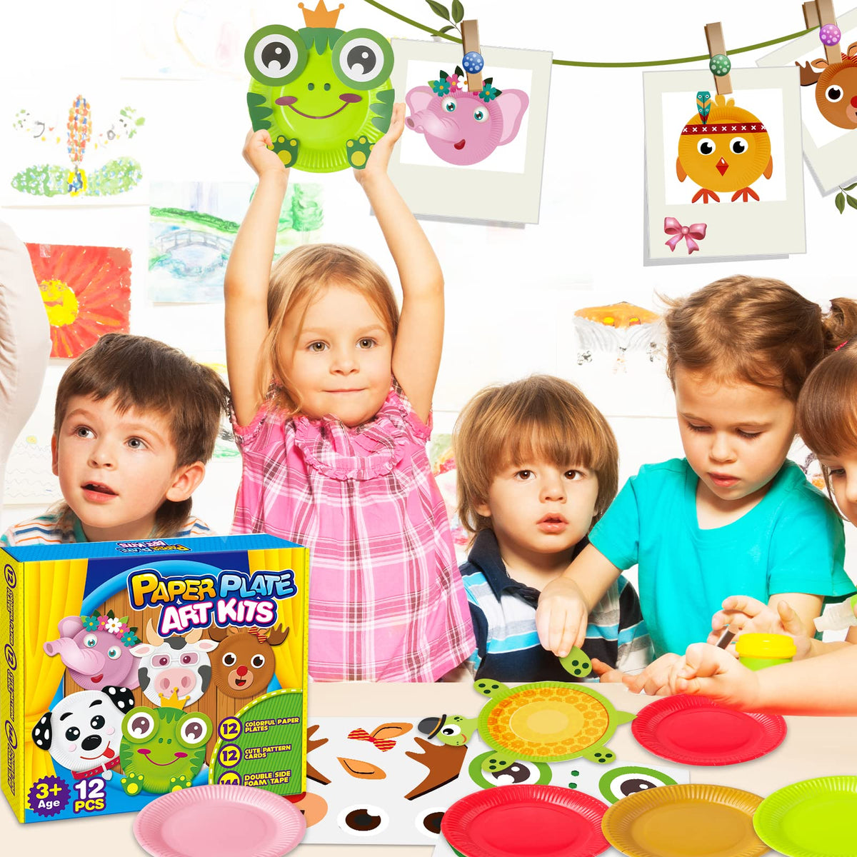 V-Opitos Arts & Crafts Kits for Kids – 12-Pack Simple Animal Paper Plate Crafts for Ages 2–5
