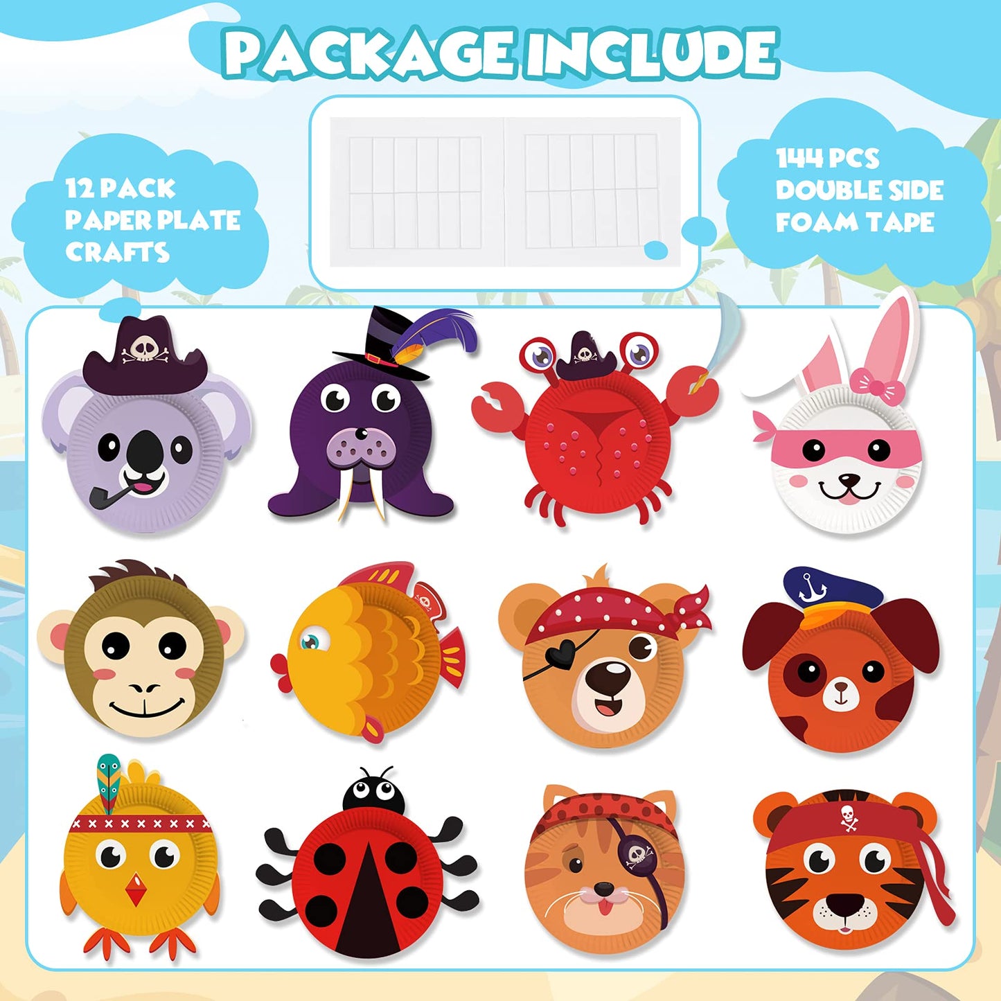 V-Opitos Arts and Crafts Kits for Kids - 12 Pack Paper Plate Animal Crafts for Ages 3-5