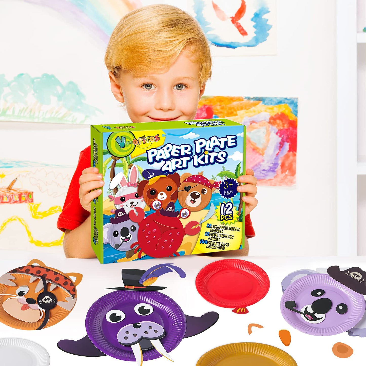 V-Opitos Arts and Crafts Kits for Kids - 12 Pack Paper Plate Animal Crafts for Ages 3-5
