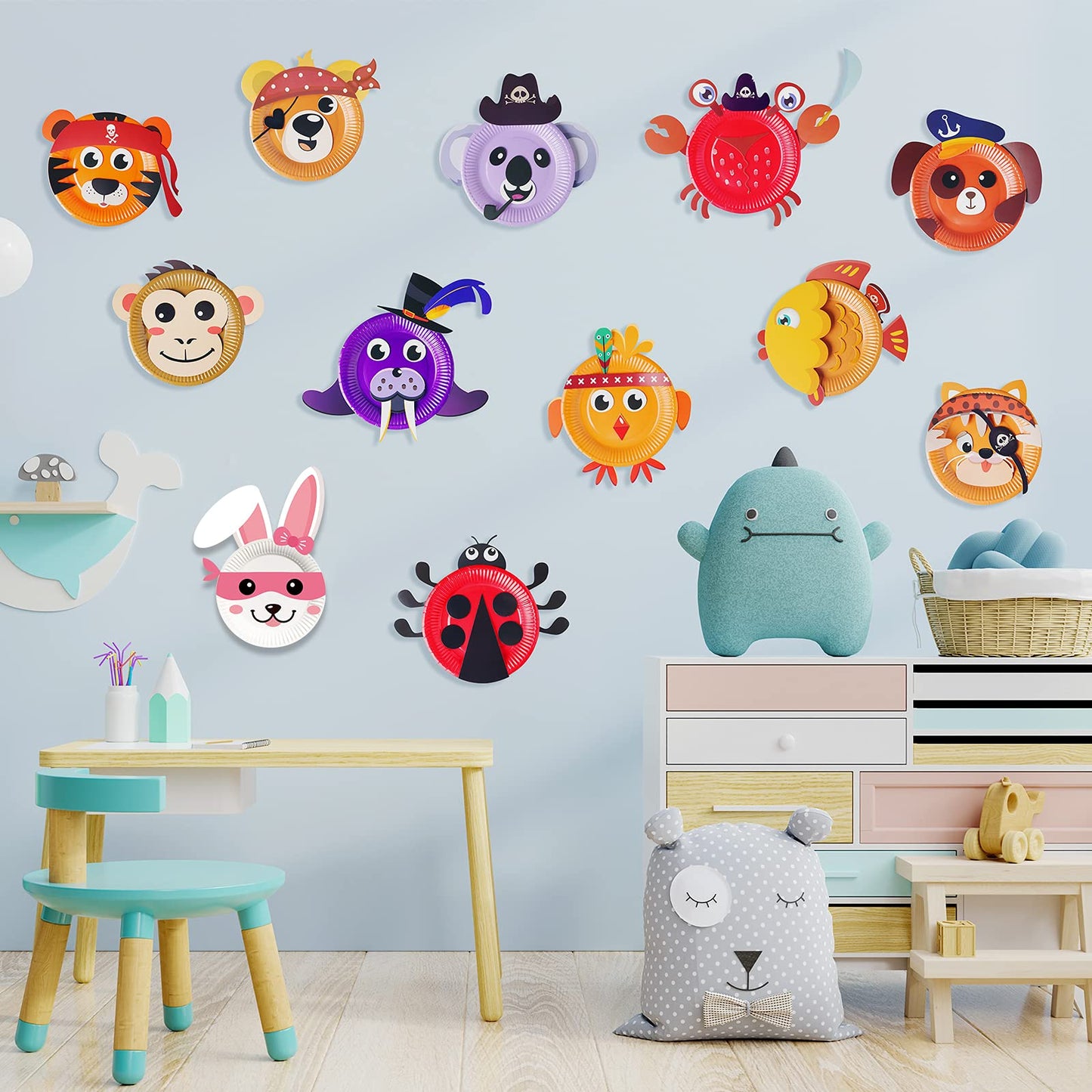 V-Opitos Arts and Crafts Kits for Kids - 12 Pack Paper Plate Animal Crafts for Ages 3-5