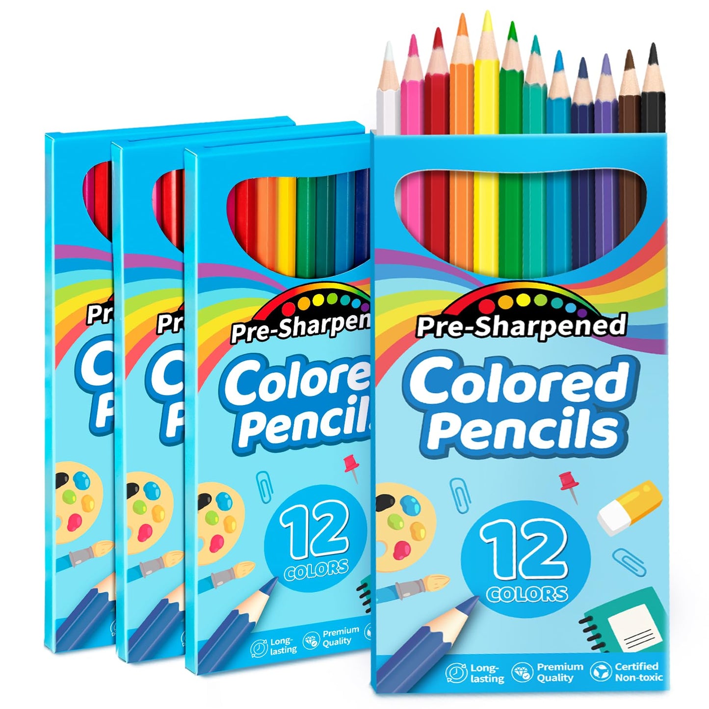 V-Opitos 48 Count Colored Pencils — 4 Packs, 12 Colors, Pre-Sharpened, Classroom & Back-to-School Bulk