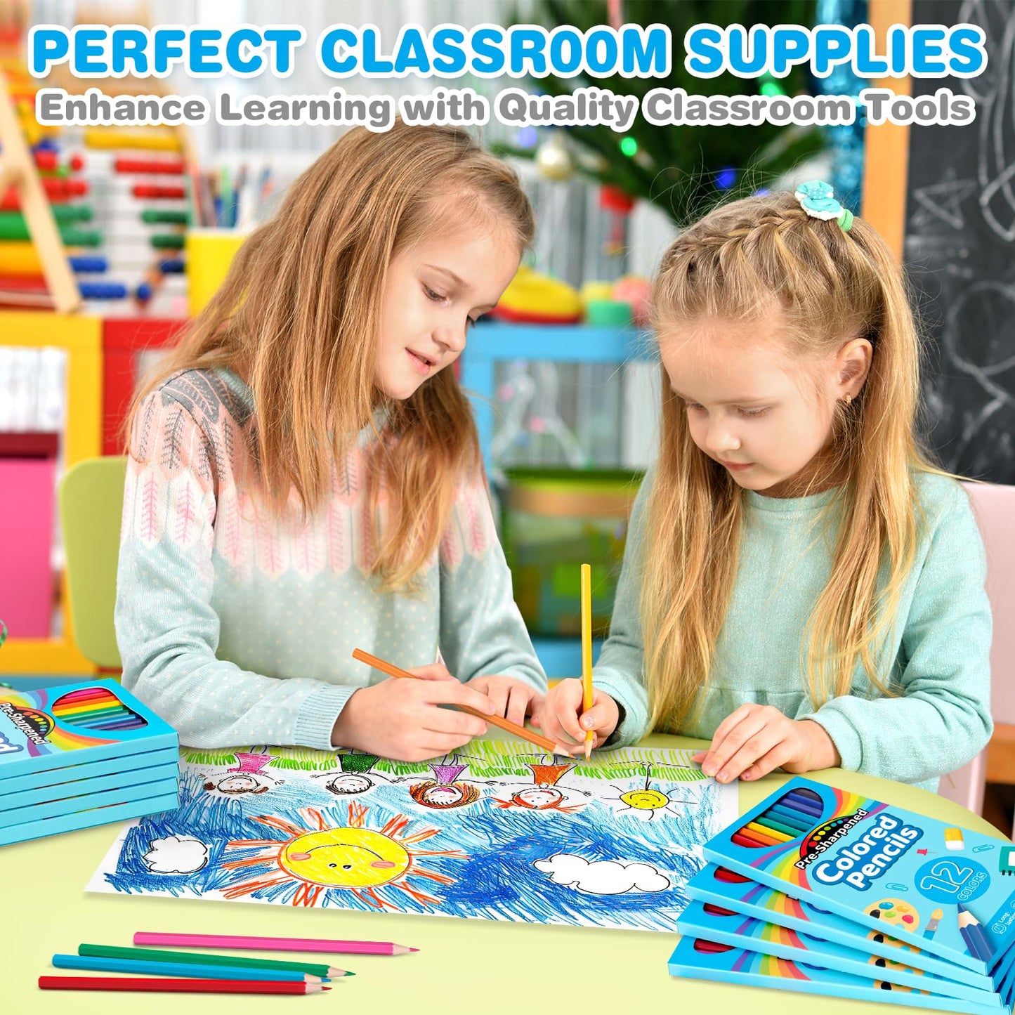 V-Opitos 48 Count Colored Pencils — 4 Packs, 12 Colors, Pre-Sharpened, Classroom & Back-to-School Bulk