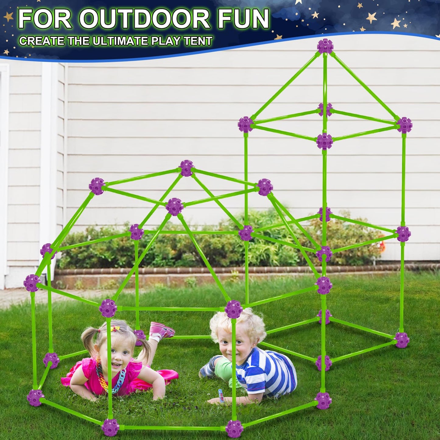 V-Opitos 140 Pack Glow Fort Building Kit for Kids | STEM DIY Castles & Tunnels