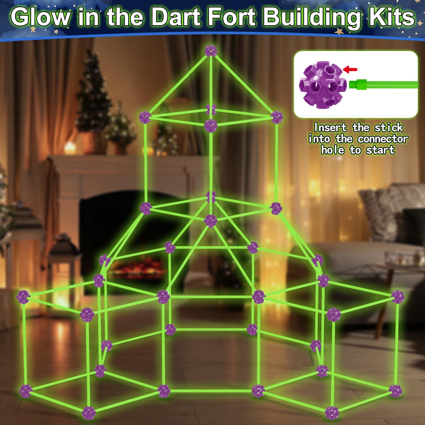 V-Opitos 140 Pack Glow Fort Building Kit for Kids | STEM DIY Castles & Tunnels