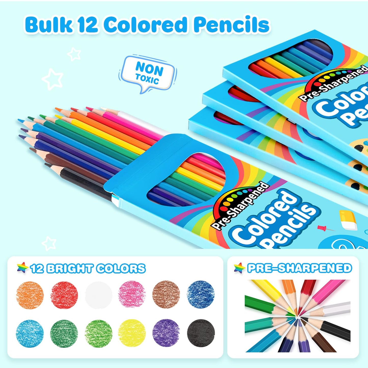 V-Opitos 48 Count Colored Pencils — 4 Packs, 12 Colors, Pre-Sharpened, Classroom & Back-to-School Bulk