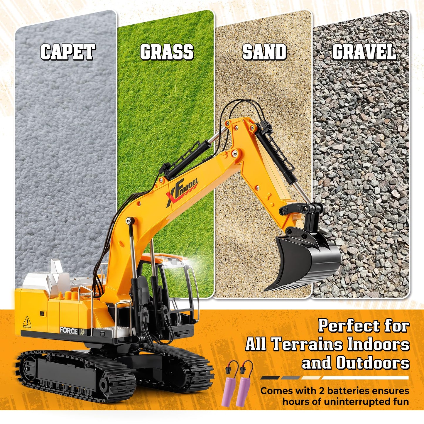 V-Opitos RC Excavator Toy – 2.4GHz Remote, Lights & Sounds
