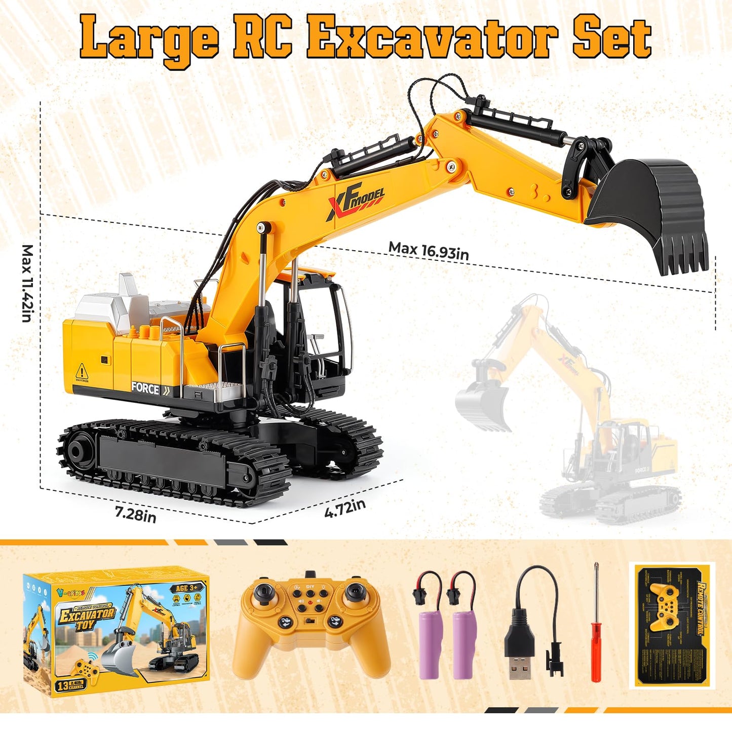 V-Opitos RC Excavator Toy – 2.4GHz Remote, Lights & Sounds