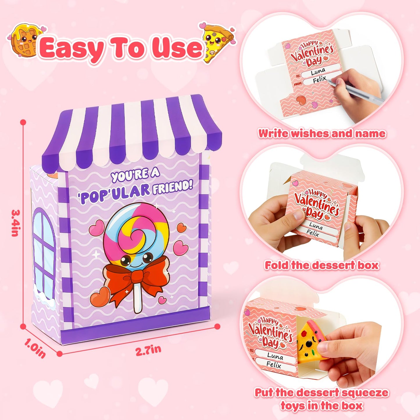 V-Opitos Valentines Day Cards for Kids – 32 Dessert-Themed Cards & Squeeze Toys