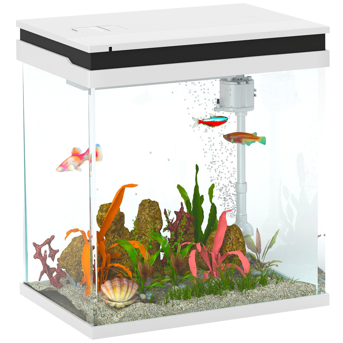 PawHut 14L Small Fish Tank with Filter System, LED Lights, Water Pump