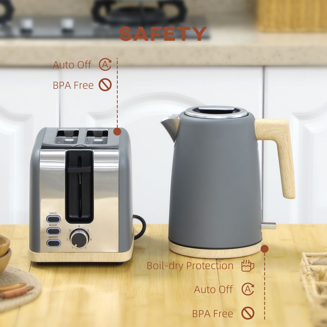 HOMCOM 1.7L Electric Fast Boil Kettle and 2 Slice Toaster Set