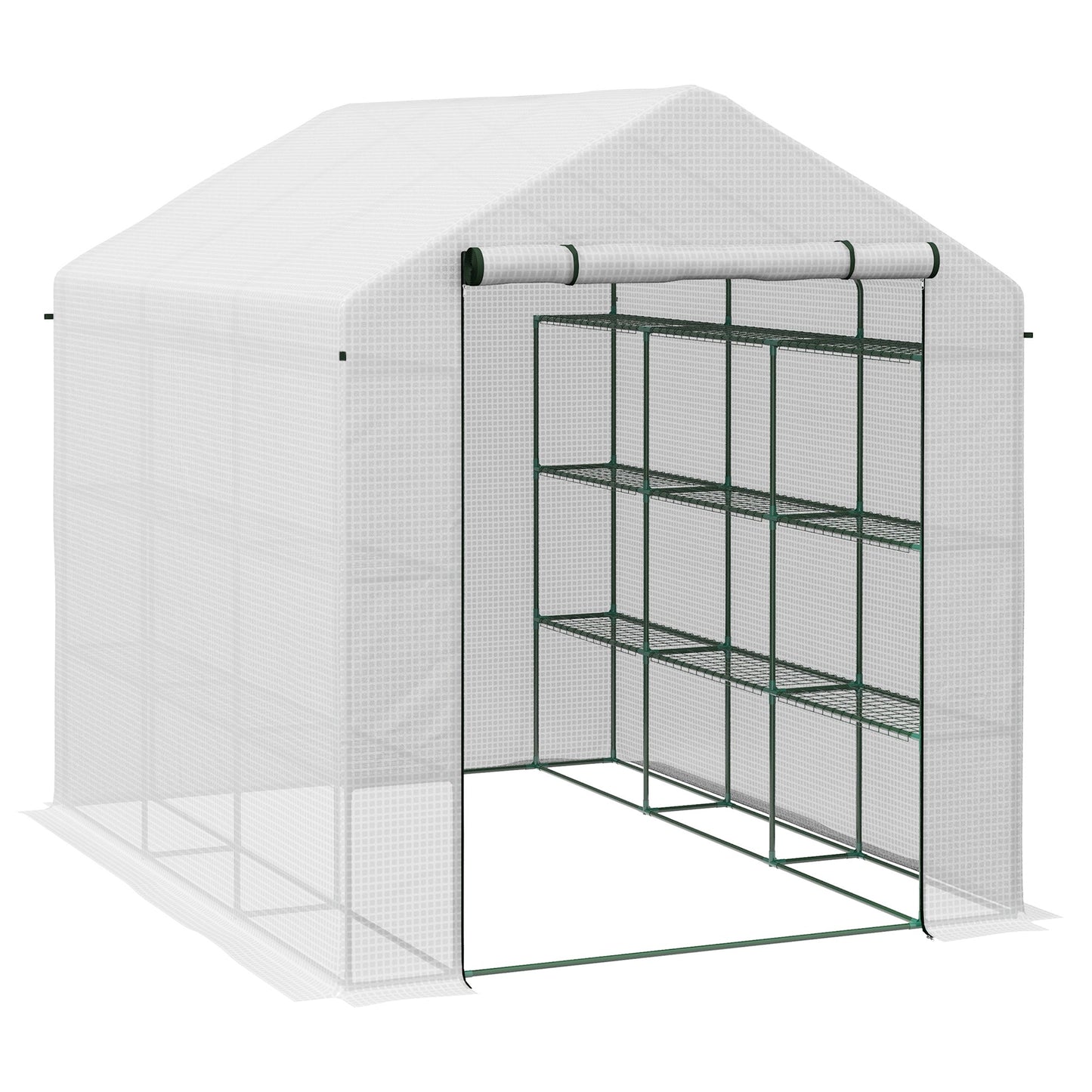 Outsunny Walk-in Garden Greenhouse Shelves Polytunnel Steeple Grow House